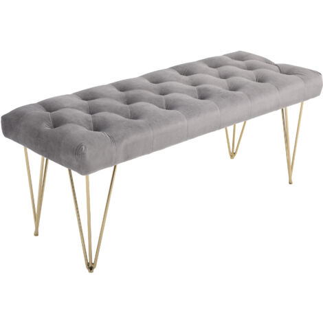 Banc capitonné , banc de piano, banc à chaussures aspect velours, banc de lit, banc de piano pour chambre, salon, couloir, gris métal 116 x 44,5 x 49 cm