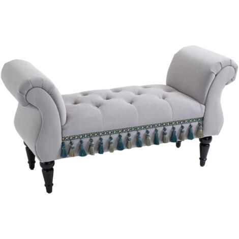 Banc capitonné en velours avec accoudoirs, banc de lit à structure en bois, banc à chaussures pour chambre, salon, entrée, 117 x 40 x 58 cm, gris clair