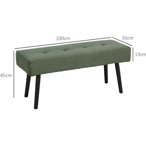 Banc capitonné en velours côtelé, banc de lit avec pieds en métal, banc à chaussures 100 x 36 x 45 cm Vert