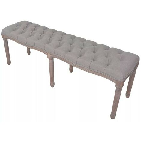 Banc capitonné lin gris et pieds bois massif clair Makin 150 cm