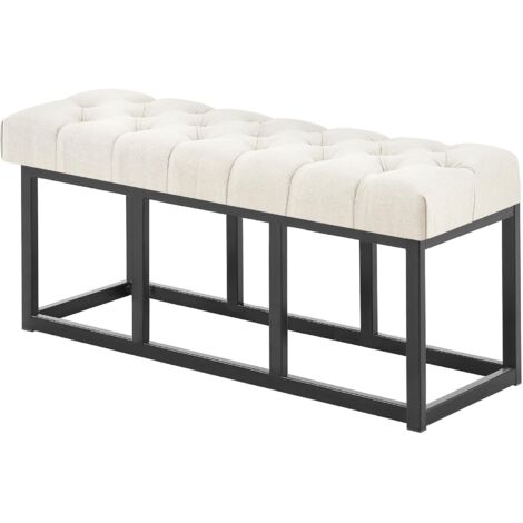 Banc capitonné rembourré 100 cm tissu crème avec structure métal noir design contemporain 100008432