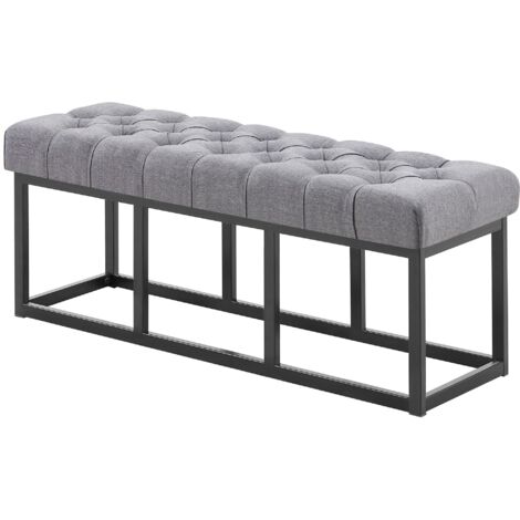 Banc capitonné rembourré 120 cm tissu gris foncé avec structure métal noir design contemporain 100008521