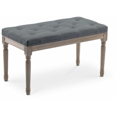 Banc capitonné Romane style Louis XVI tissu Gris