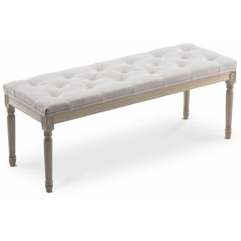 INTENSEDECO Banc capitonné Romane XL style Louis XVI tissu Beige