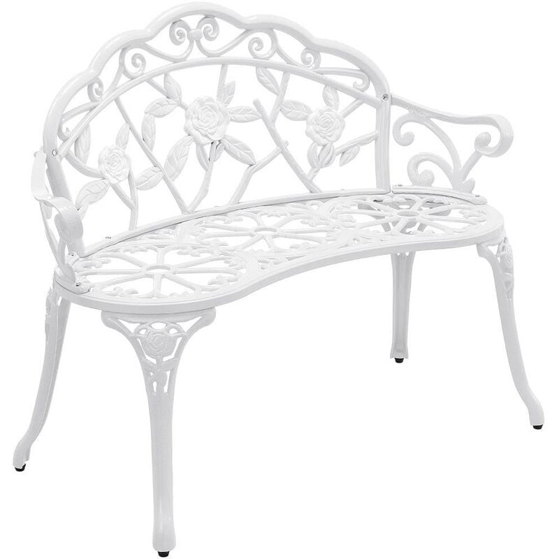 Banc chaise siège de jardin fonte résistant aux intempéries 100 cm blanc - Blanc