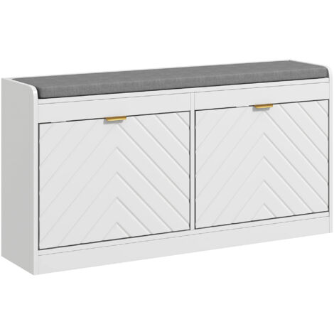 Banc chaussures banc rangement assise rembourrée tiroir rabattable porte motif 106x24x52,5cm blanc