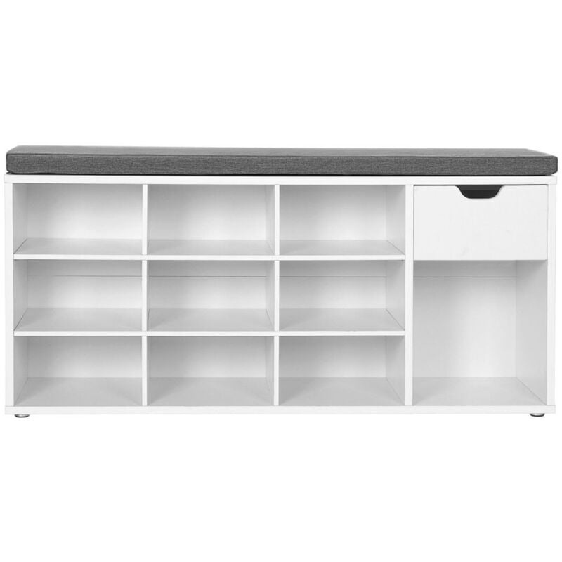 Calicosy - Banc de rangement chaussures blanc 10 niches 1 tiroir