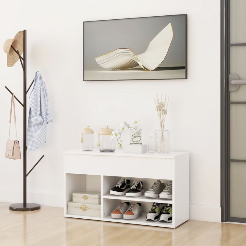 Les Tendances - inlife Banc à chaussures Blanc 80x30x45 cm Aggloméré