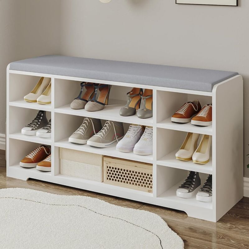 Banc Chaussures, Rangement de Chaussures, Longueur 103, Blanc