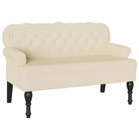 Banquette Design Bout De Lit En Cuir PU Blanc - Pieds Métalliques Noirs - Style Scandinave Minimaliste - Beliani