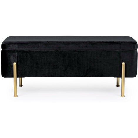 Banc coffre 2 places en velours et piétement or - NINA