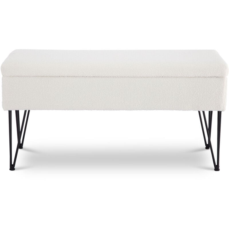 Sicaan - Banc coffre alix tissu bouclette blanc