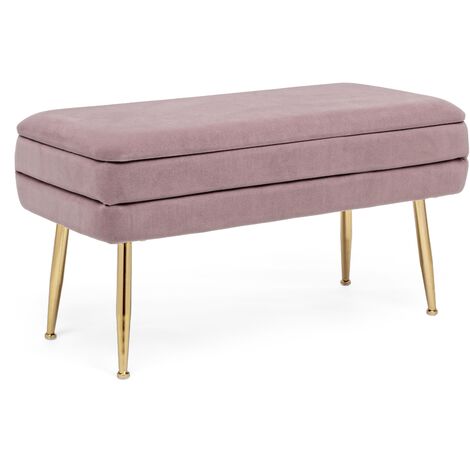 Banc coffre bois MDF rose et pieds acier doré Pavia - Lot de 2