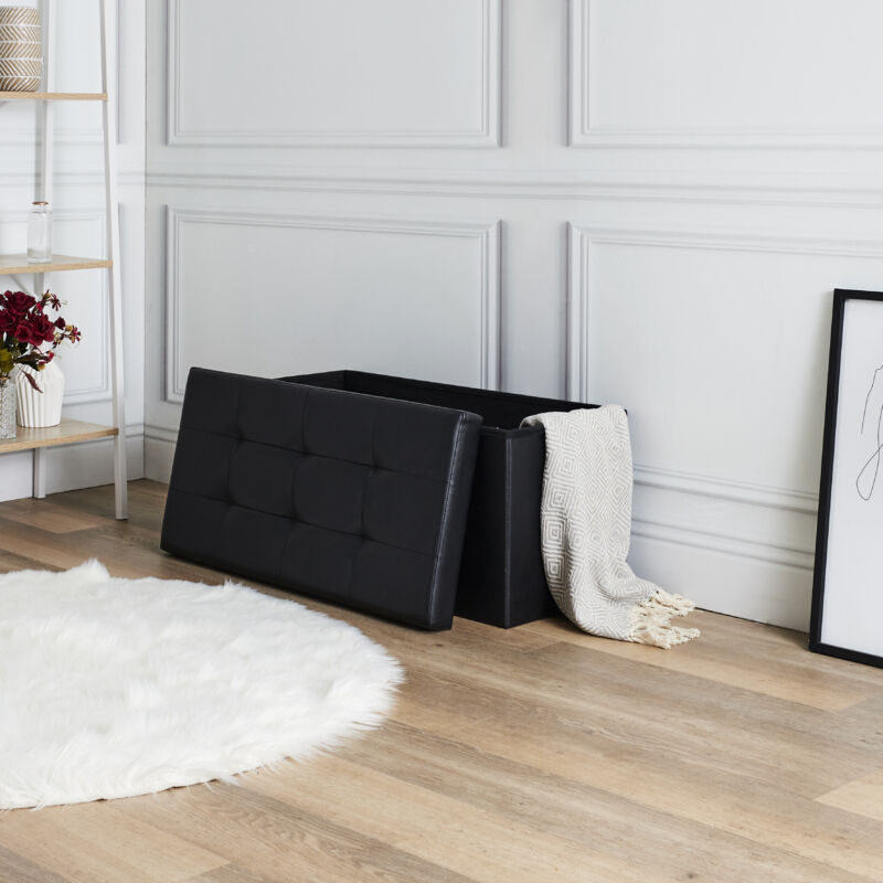 Coffre Banc Pliable Pu Noir Coffre Banc Pliable Pu Noir