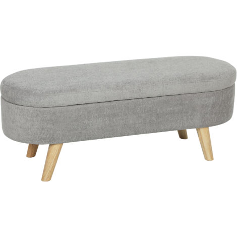 Banc coffre de rangement 2 en 1 en tissu gris clair, banquette bout de lit avec pieds en bois, 110 x 40 x 43 cm, solution gain de place pour salon ou chambre.