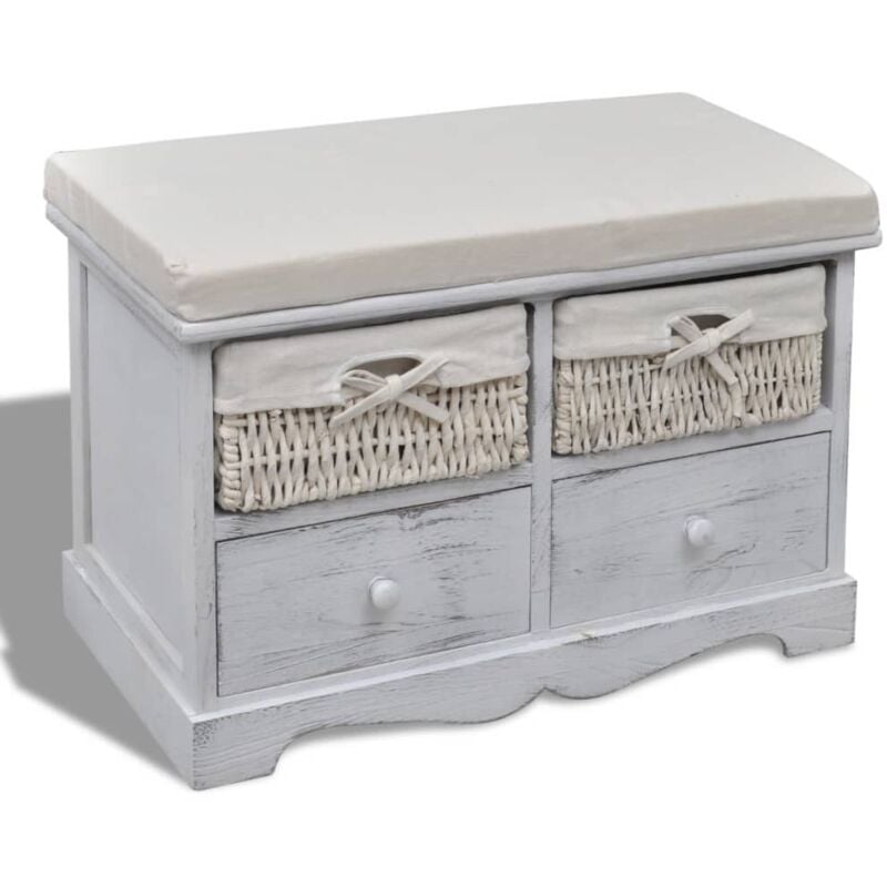 Banc Coffre de rangement - Banquette Pouf Blanc 62x33x42 cm Bois de paulownia BV827226 Bonnevie