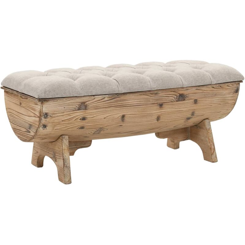 Banc Coffre de rangement - Banquette Pouf Bois massif et tissu 103 x 51 x 44 cm BV110317 - Crème