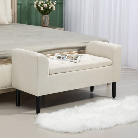 Banc coffre de rangement capitonné avec accoudoirs pour la chambre à coucher. entrée. salon. beige