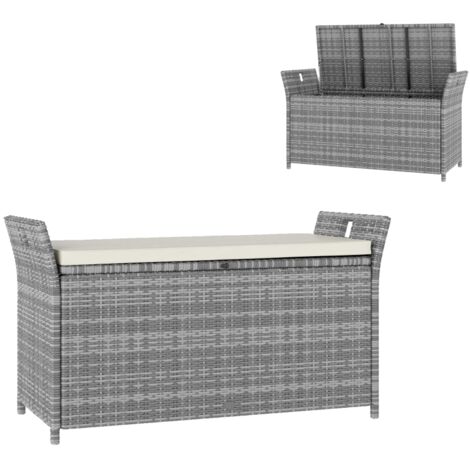 Banc coffre de rangement extérieur en résine tressée 250L avec coussin amovible, pour jardin, balcon, blanc