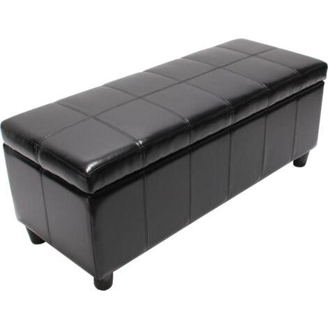 Banc coffre de rangement Kriens, cuir + simili cuir, 112x45x45cm - noir