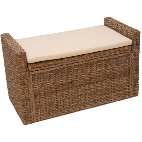 Banc coffre de rangement M92 en rotin avec coussin 88cm - gris cubu