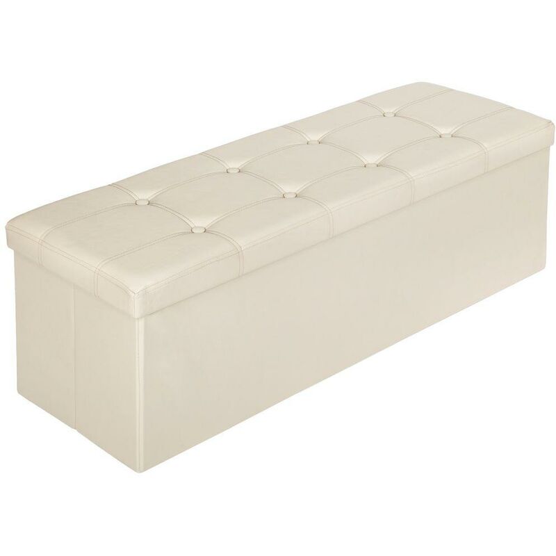 Banc coffre de rangement pliable aspect cuir beige