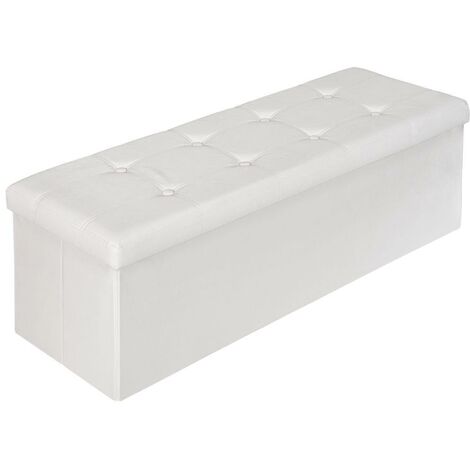 Banc coffre de rangement pliable aspect cuir blanc