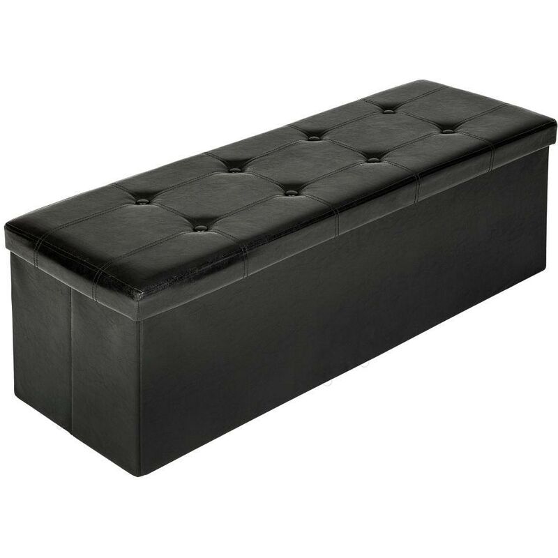 Banc coffre de rangement pliable aspect cuir noir