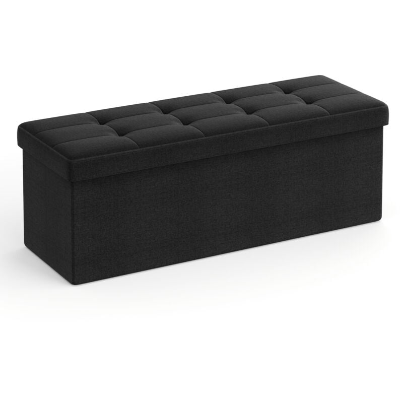 Banc de Rangement,110 x 38 x 38 cm, Siège, Coffre de Rangement, Pliable, Capacité de Charge 300 kg, 120L, Imitation Lin, Noir LSF077B01 SONGMICS
