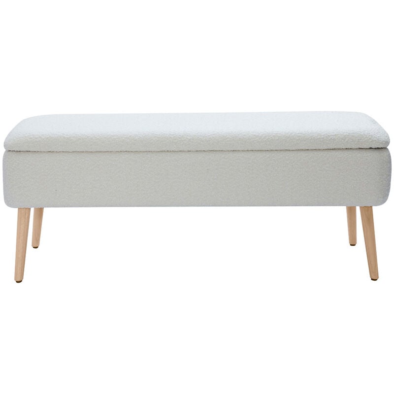 Miliboo - Banc coffre effet laine bouclée blanc et bois clair massif L120 cm lars