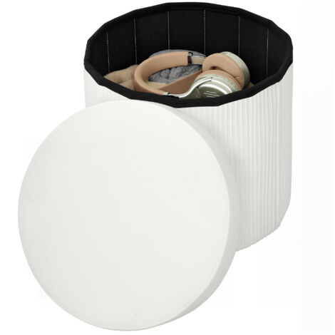 Banc coffre ottoman de rangement, coffre de rangement pliable, 35 L, 38 x 38 x 38 cm, revêtement en velours, coffre de rangement rond crème