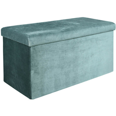 Banc Coffre Pliable en Velours Côtelé Bleu Canard