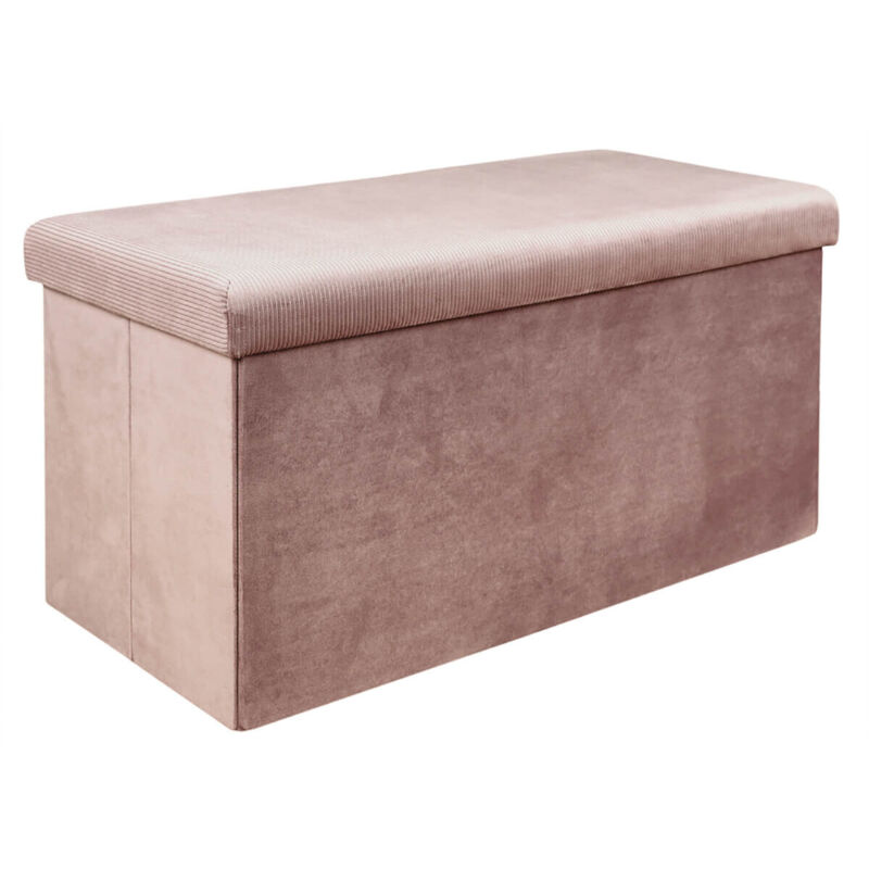 Altobuy - Banc Coffre Pliable en Velours Côtelé Rose
