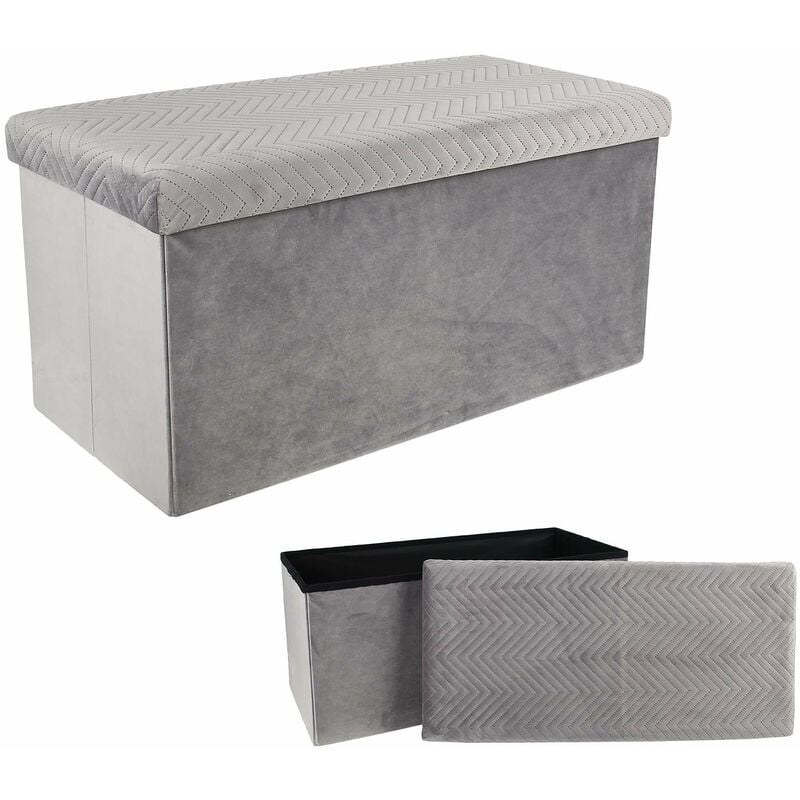 The Home Deco Factory - Coffre Banc Pliable Velours a Motif Gris M2