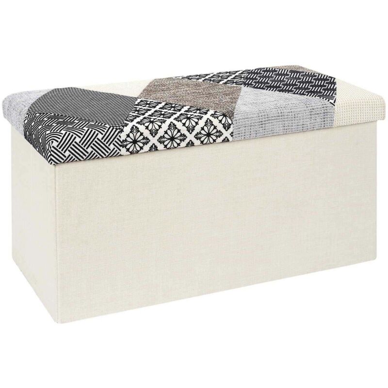 The Home Deco Factory - Coffre Banc Pliable Patchwork Gris Beige Home Deco Factory
