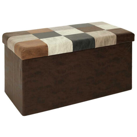 Banc Coffre Pliable Patchwork "Loic" 76cm Marron