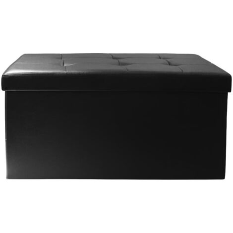 Banc Coffre Pliable Simili Cuir Noir Capitonné