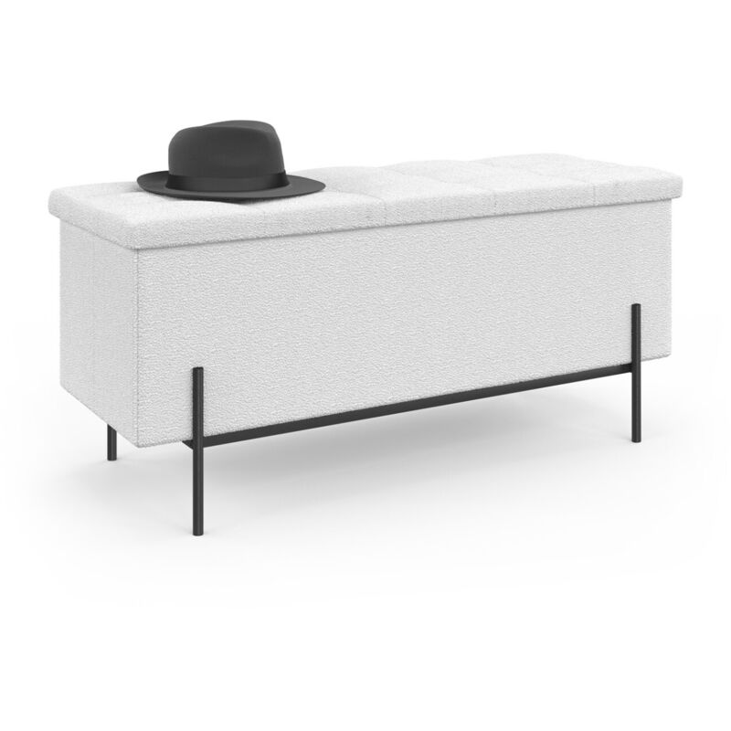 Idmarket - Banc coffre rangement louis pieds métal noir 100 cm tissu bouclette blanc