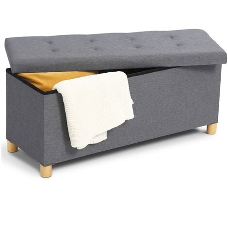 Banc Coffre Rangement Sur Pied 100 Cm Tissu Gris Anthracite 13538