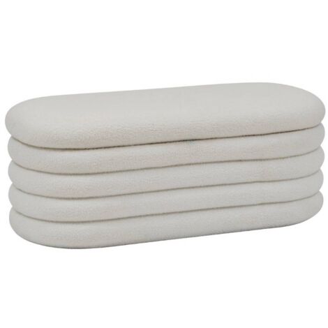 Banc coffre rembourré en bouclette coloris Blanc - Longueur 110 x Profondeur 46 x Hauteur 40,5 cm