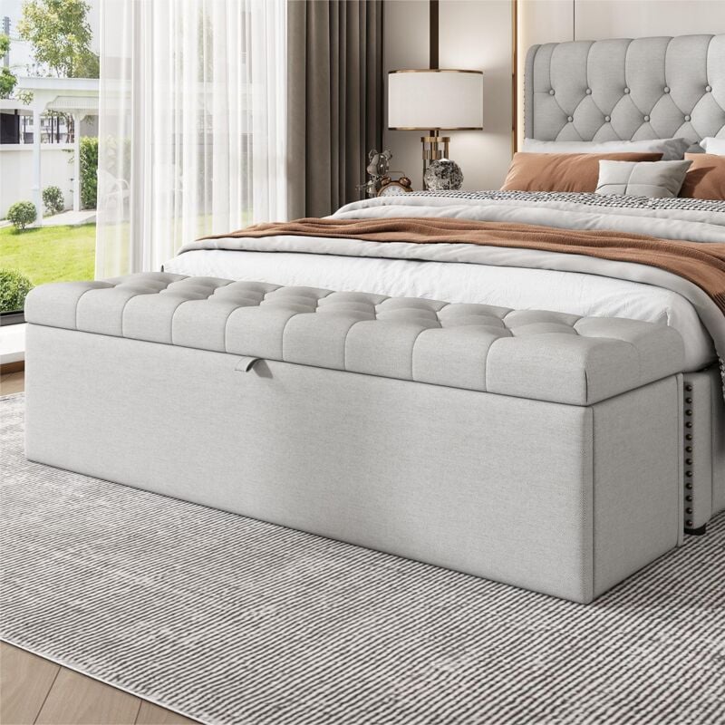 Modernluxe - Banc coffre rembourré en velours - Gris clair