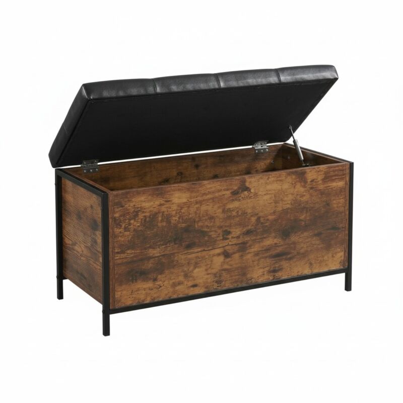 Banc coffre Relaxdays, rembourré, similicuir, industriel, H x L x P: 50 x 80 x 40 cm, pour couloir, brun foncé/noir