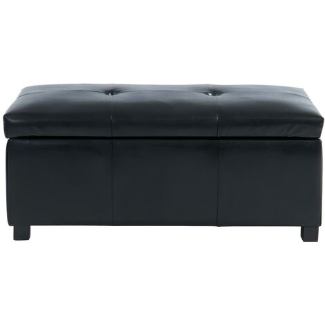 Mendler - Banc coffre de rangement Kriens, cuir + simili cuir, 112x45x45cm  ~ noir - Malles, coffres - Rue du Commerce