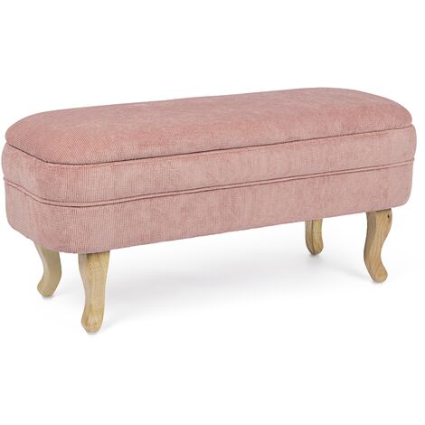 Banc coffre tissu doux rose et pieds en bois de sapin Kania 102 cm
