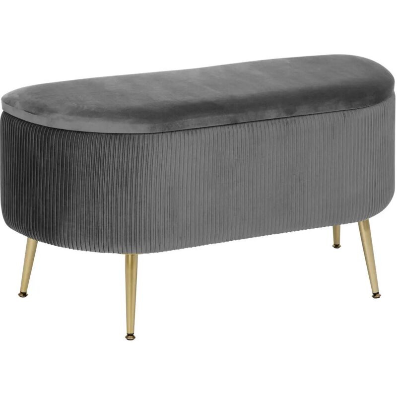 Atmosphera – Banc coffre en velours gris 100 x 40 cm – Pieds en métal – Rangement intégré – Confort optimal pour entrée ou chambre
