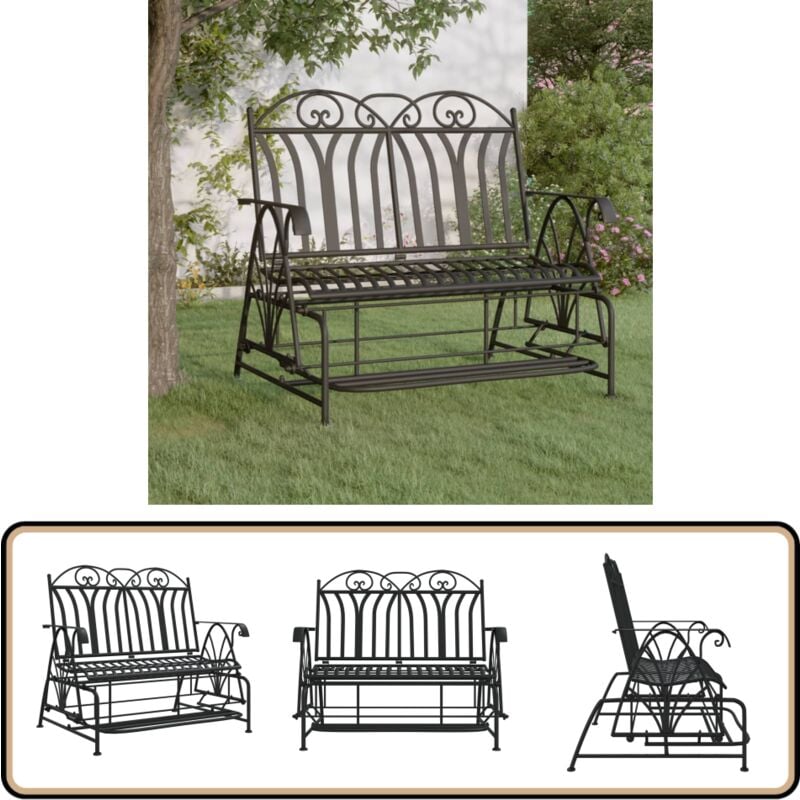 Banc coulissant 2 places 114 cm Noir Acier - Banc De Jardin - Banc Extérieur - Fauteuil Balançoire - Meubles De Jardin - Mobilier De Jardin