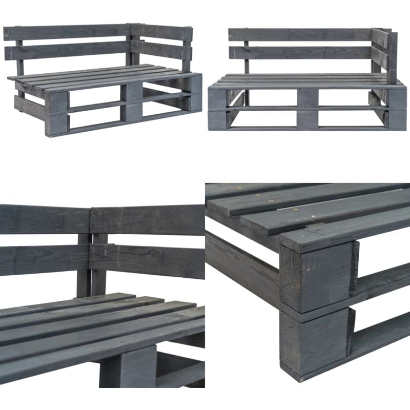 Banc d'angle palette de jardin bois gris - Banc De Jardin - Banc Angle - Mobilier De Jardin - Terrasse - Jardin - Home & Living