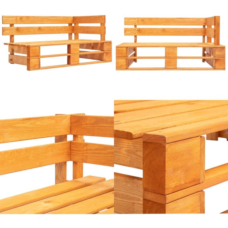 Banc d'angle palette de jardin bois marron miel - Banc De Jardin - Banc Angle - Mobilier De Jardin - Meubles De Terrasse - Chaise Longue - Home &
