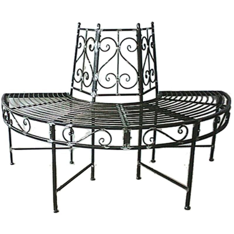 Banc d'arbre-siège demi-cercle Banc de jardin revêtu par poudre aspect rouille 124 x 63 x 82cm Anthracite, banc, banc de jardin, banc rond, résistant