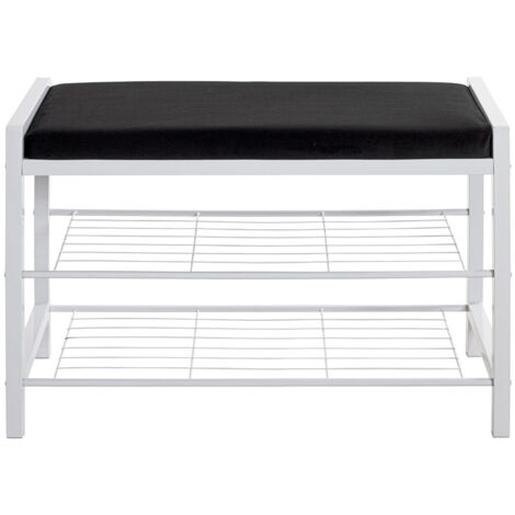 Banc d'assise en métal coloris blanc et velours coloris noir -longueur 75 x profondeur 32 x hauteur 50 cm